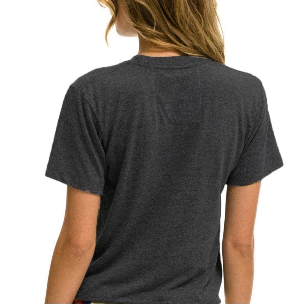 Aviator Nation Charcoal Tee with Red-Orange-Yellow Stripe and Blue AV Logo - Picture 2 of 4